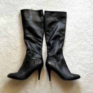 Molka women black genuine leather zipper lined high heels pointed toe size 39